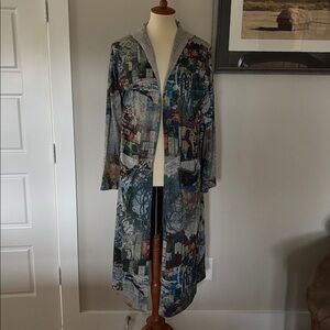 Multicolor Graphic Print Women's Long Cardigan